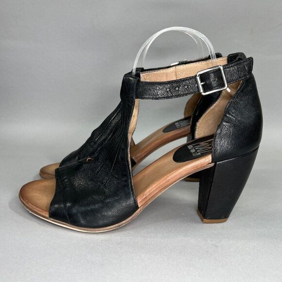 Miz Mooz Heels Women's Size 10 Black Leather Open Toe Buckle Ankle Strap Sandals - Picture 4 of 10